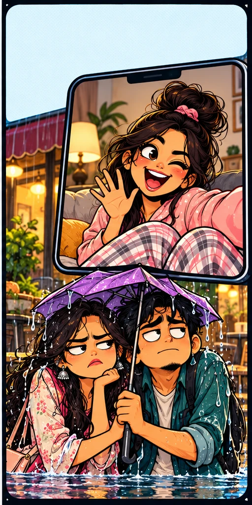 Their friend video-calls from her bed in pajamas